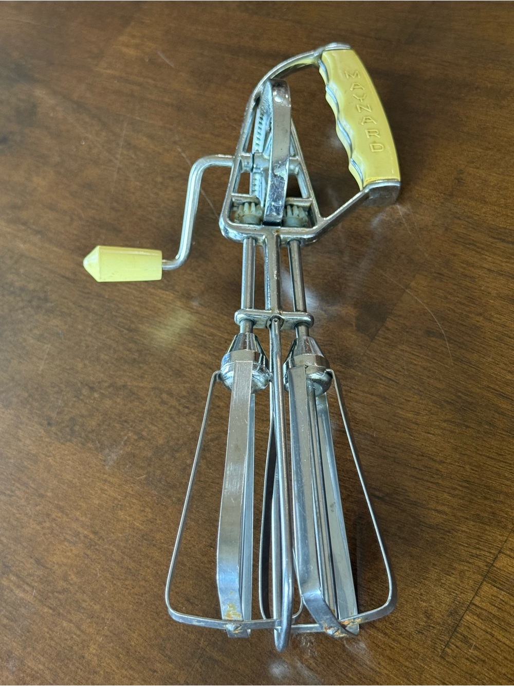 Yellow Maynard Hand Mixer Beater - Vintage Stainless Steel